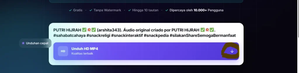 Snack Video Downloader HD (2026) Tanpa Watermark, Gratis & Cepat 3 step 3 1